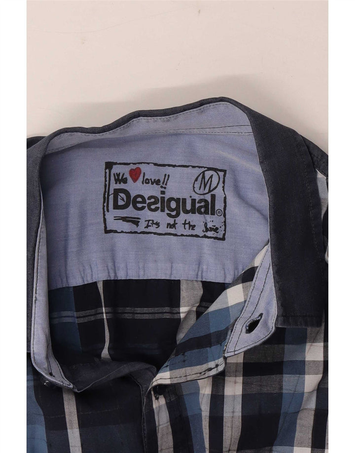 Desigual Mens Shirt Medium Navy Blue Check Cotton