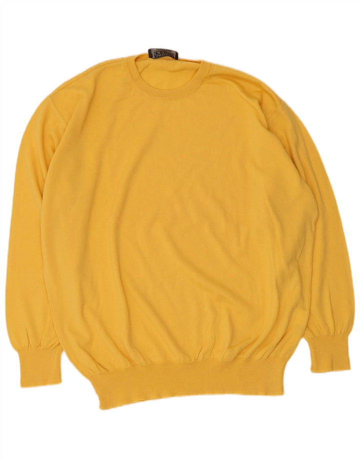 Andrea Fenzi Mens Crew Neck Jumper Sweater IT 52 Large Yellow Wool