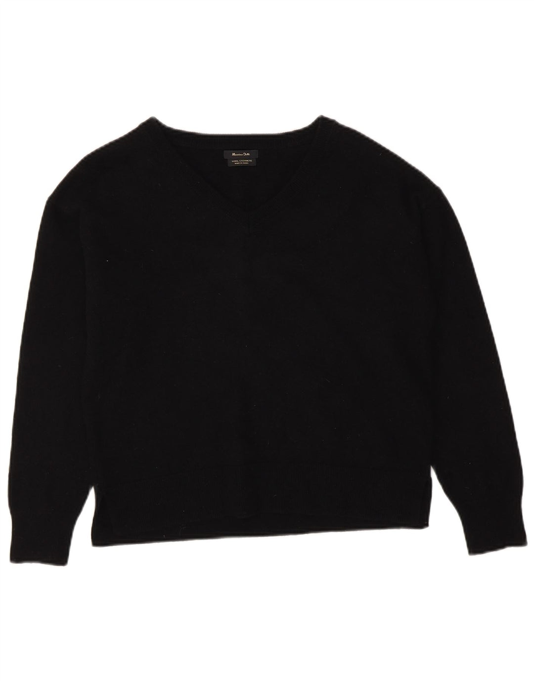 Massimo Dutti Womens V-Neck Jumper Sweater UK 14 Medium Black Wool