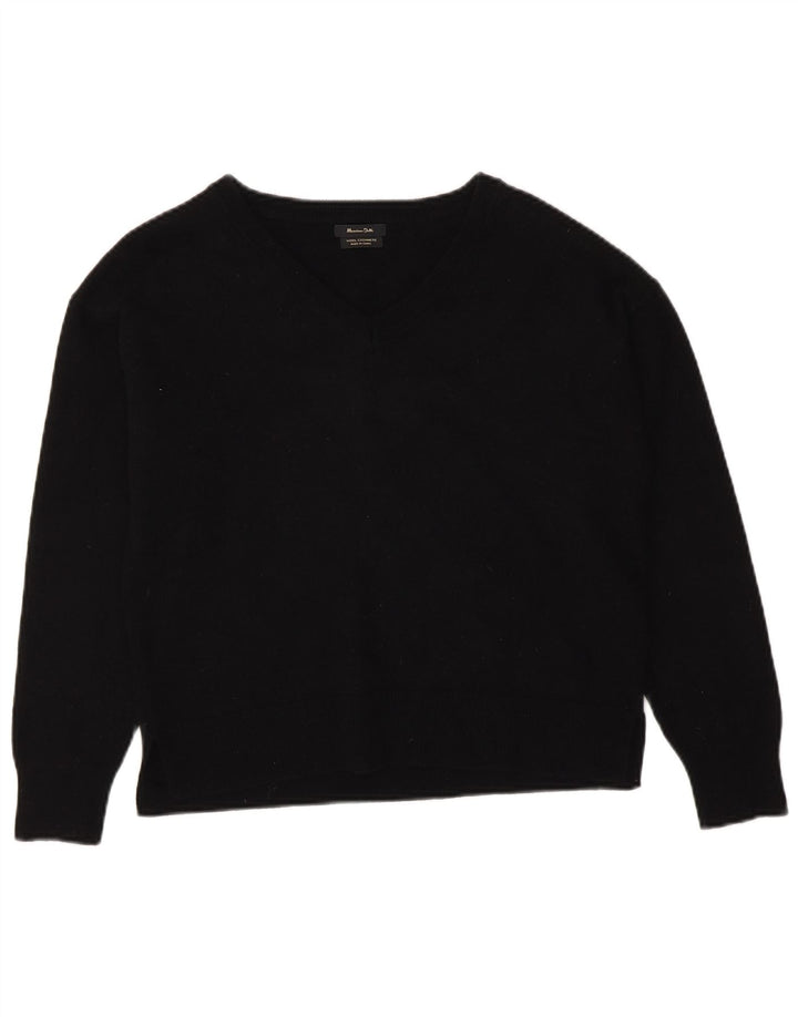 Massimo Dutti Womens V-Neck Jumper Sweater UK 14 Medium Black Wool