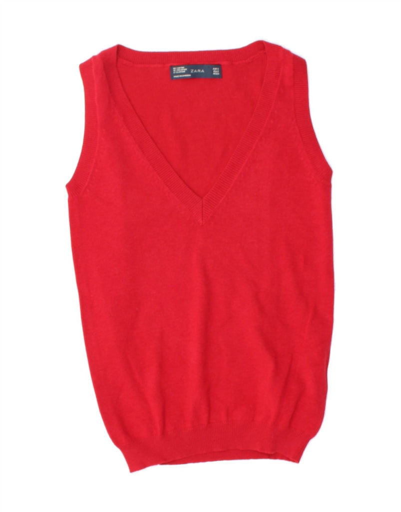 ZARA Womens Vest Tank Top UK 8 Small Red Cotton Vintage Zara and Second-Hand Zara from Messina Hembry 