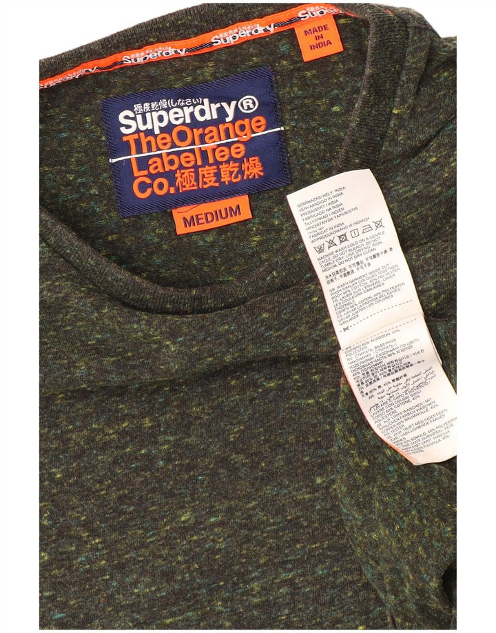 Superdry Mens T-Shirt Top Medium Khaki Flecked Cotton