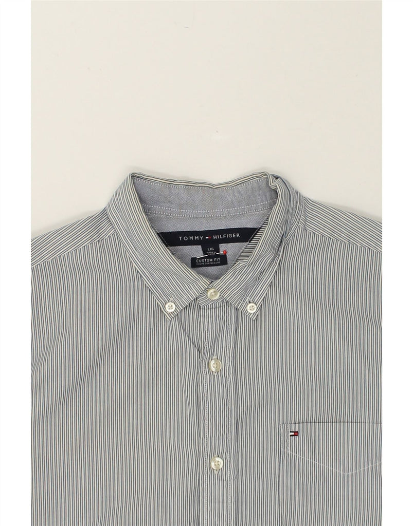 TOMMY HILFIGER Mens Custom Fit Shirt Large Grey Striped Cotton | Vintage Tommy Hilfiger | Thrift | Second-Hand Tommy Hilfiger | Used Clothing | Messina Hembry 