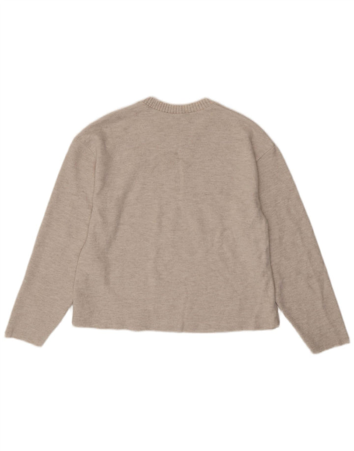 ZARA Womens Oversized Boat Neck Jumper Sweater UK 10 Small Beige Polyester