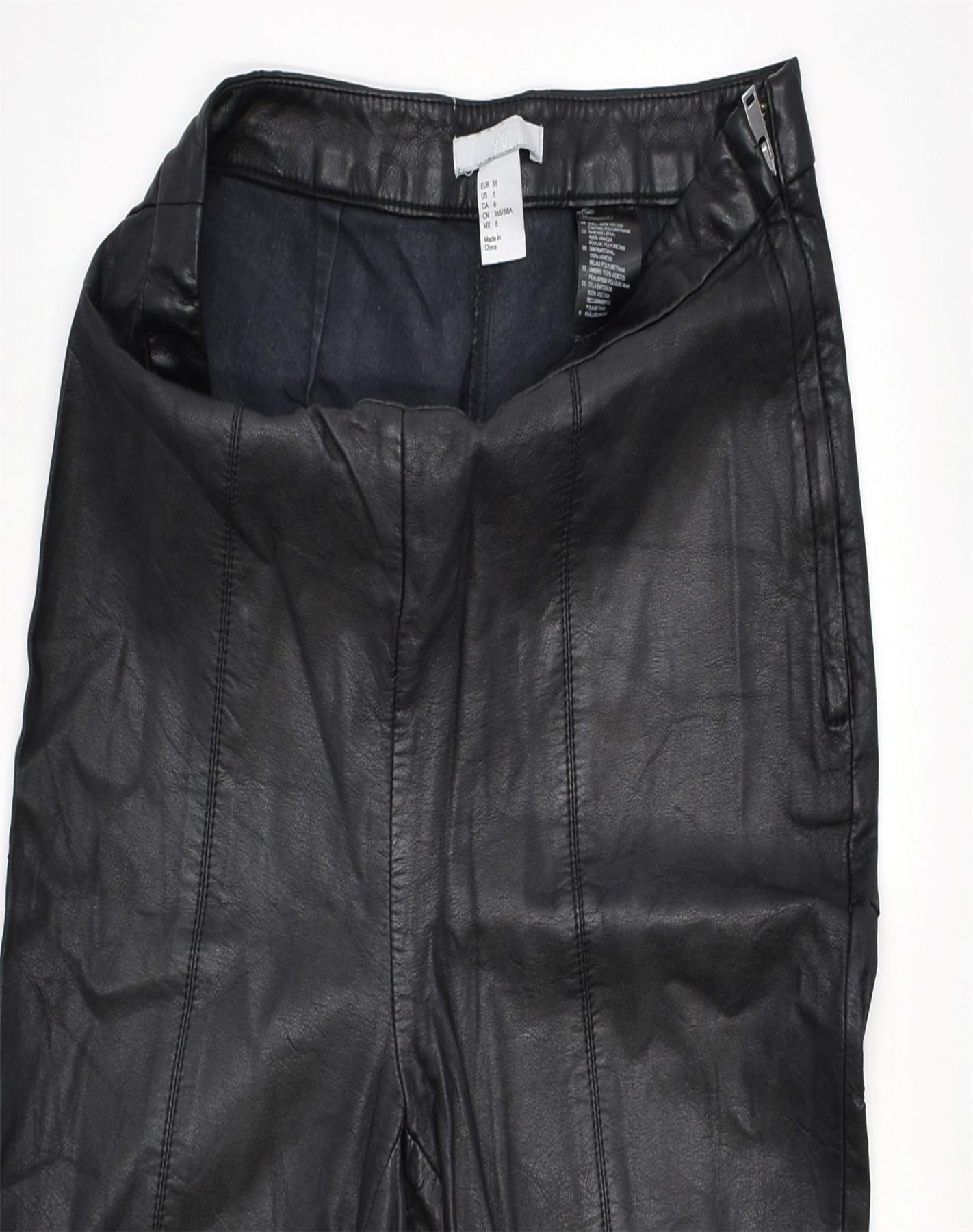 H&M Womens Faux Leather Leggings US 6 Medium W28 L26 Black Viscose