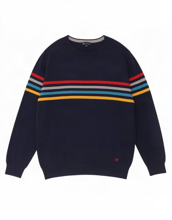 Crew Clothing Mens Crew Neck Jumper Sweater 2XL Navy Blue Striped Cotton