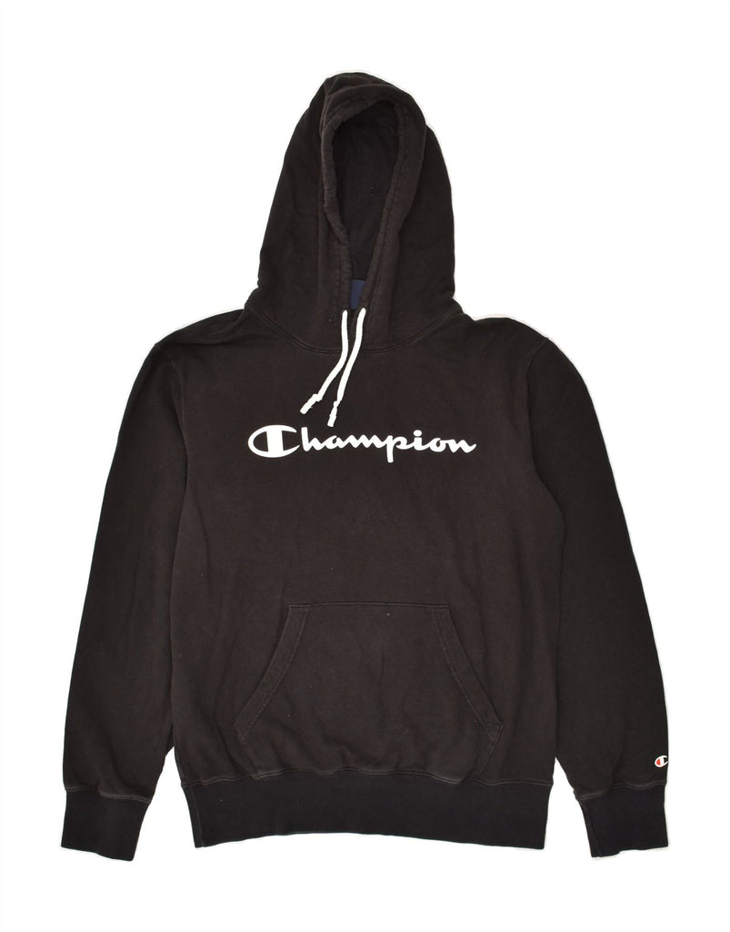 CHAMPION Mens Graphic Hoodie Jumper Medium Black Cotton | Vintage Champion | Thrift | Second-Hand Champion | Used Clothing | Messina Hembry 