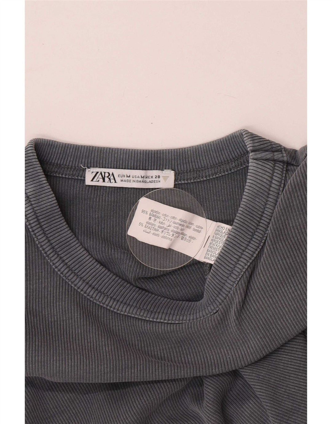 Zara Womens Top Long Sleeve UK 12 Medium Grey Cotton