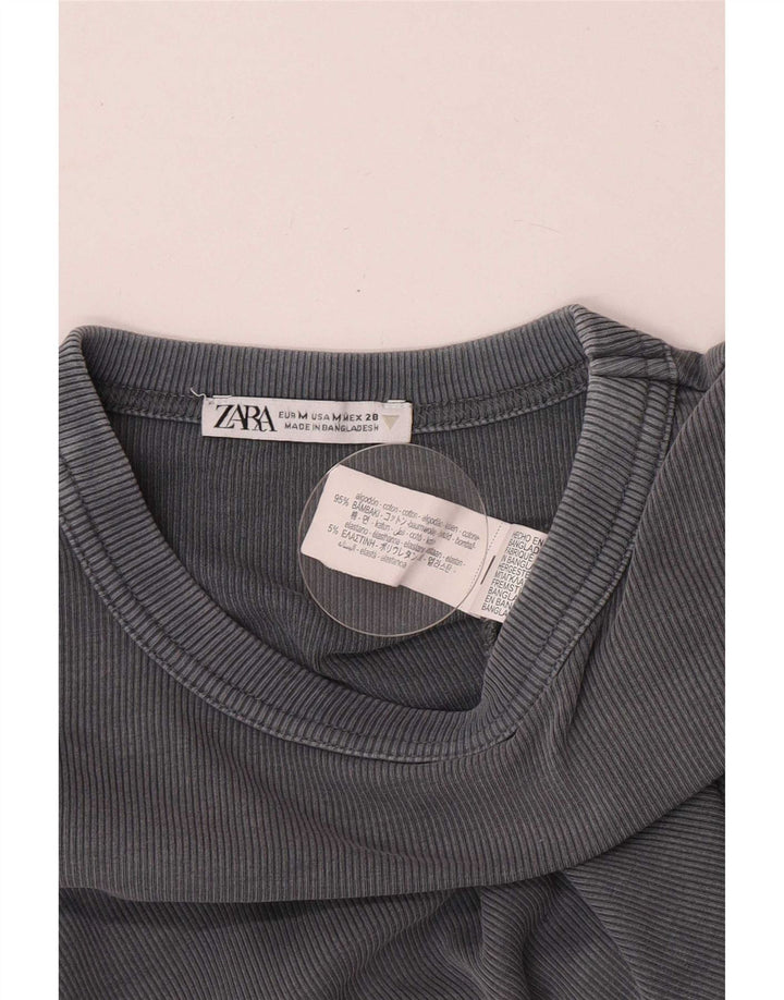 Zara Womens Top Long Sleeve UK 12 Medium Grey Cotton