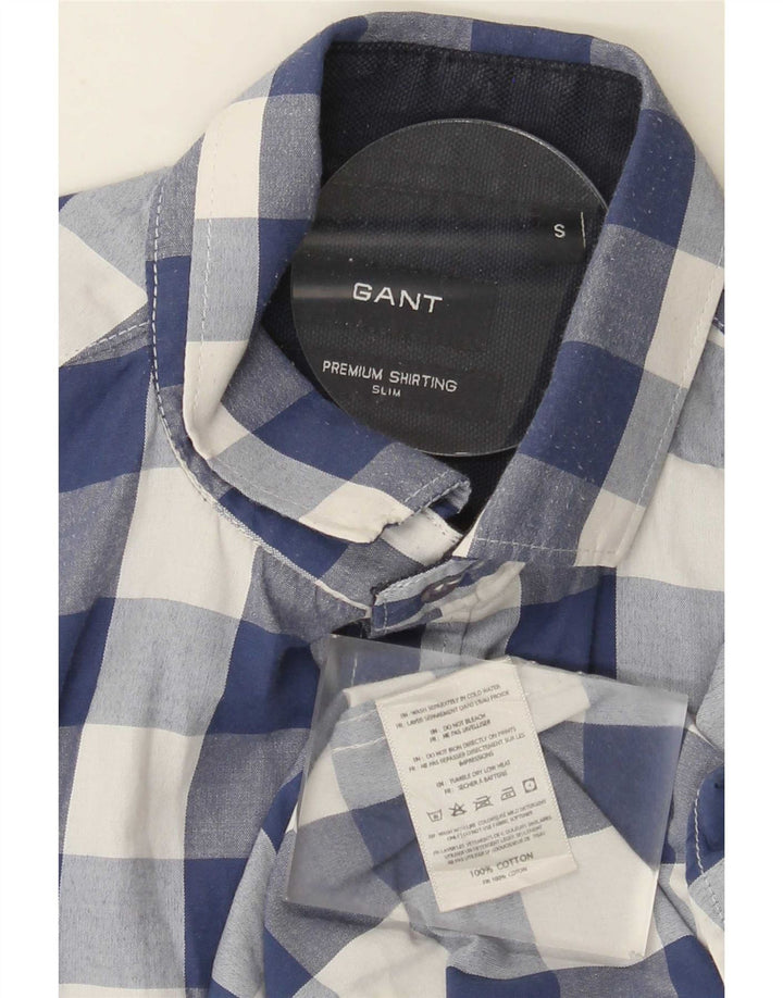 Gant Mens Slim Shirt Small Blue Gingham Cotton