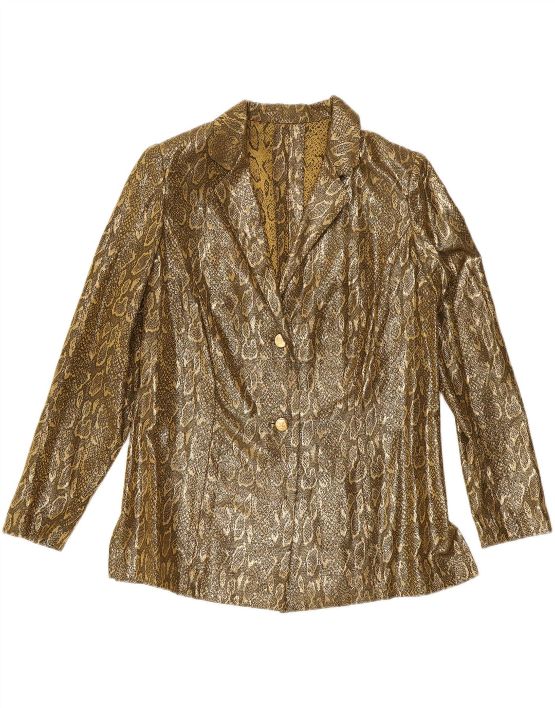 VINTAGE Womens 2 Button Blazer Jacket UK 14 Medium Gold Animal Print