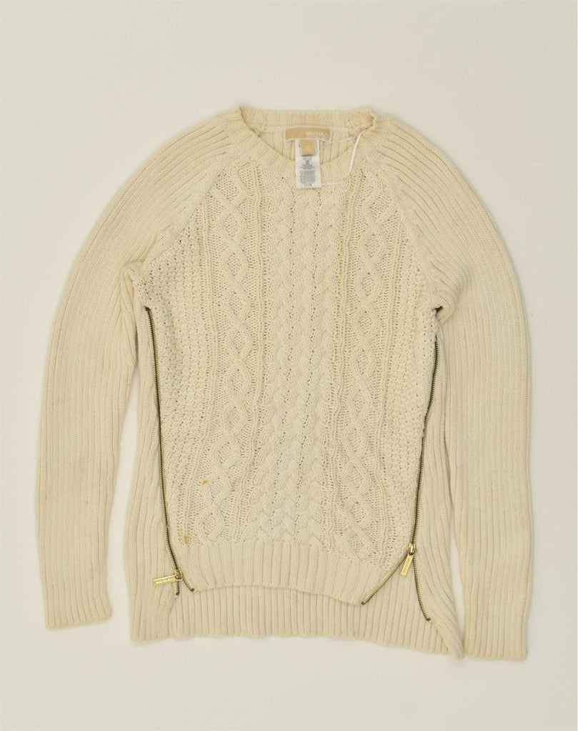 MICHAEL KORS Womens Crew Neck Jumper Sweater UK 12 Medium Off White | Vintage Michael Kors | Thrift | Second-Hand Michael Kors | Used Clothing | Messina Hembry 