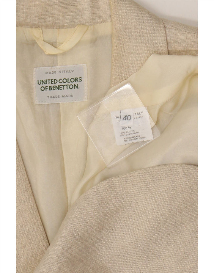 Benetton Womens 2 Button Blazer Jacket IT 40 Small Beige Linen
