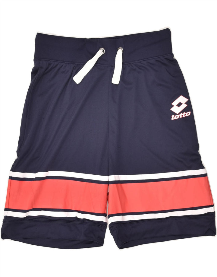 LOTTO Mens Graphic Sport Shorts Medium Navy Blue Colourblock Polyester | Vintage Lotto | Thrift | Second-Hand Lotto | Used Clothing | Messina Hembry 