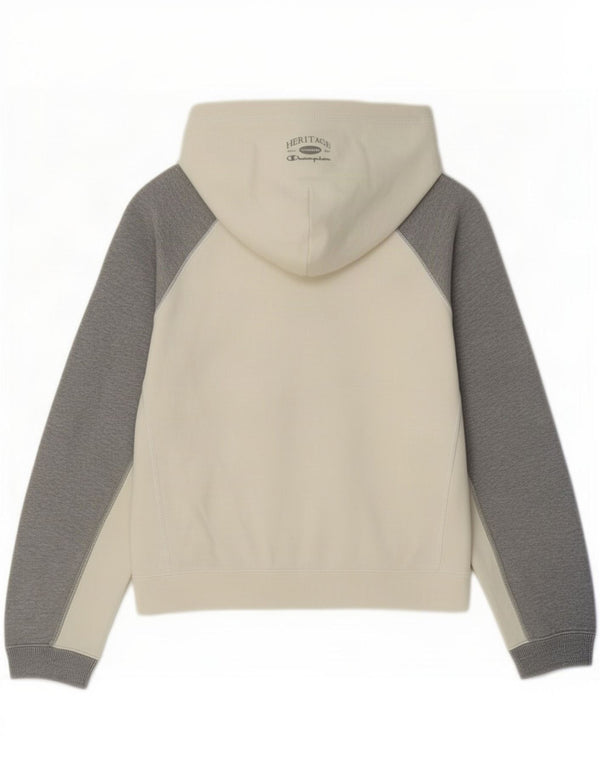 Champion Womens Graphic Hoodie Jumper UK 10 Small White Colourblock Cotton