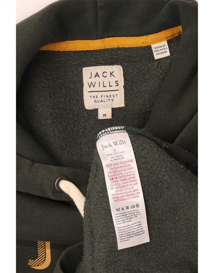Jack Wills Mens Graphic Hoodie Jumper Medium Green Cotton