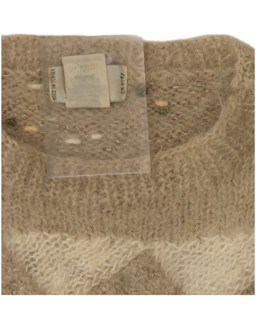 Vintage Womens Boat Neck Jumper Sweater UK 12 Medium Beige Argyle/Diamond