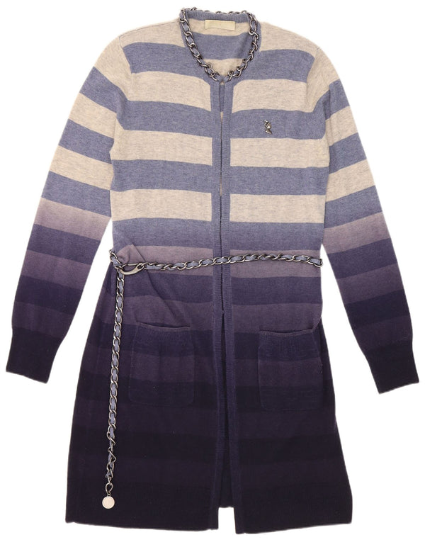Roberta Scarpa Womens Cardigan Sweater IT 46 Large Navy Blue Striped