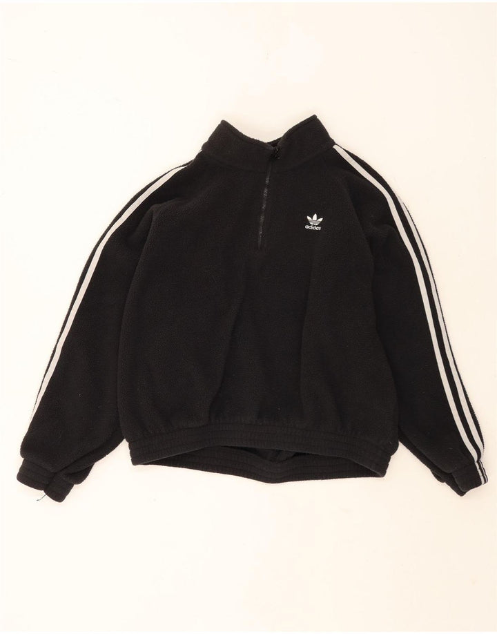 Adidas Womens Zip Neck Oversized Fleece Jumper UK 10 Small Black Polyester