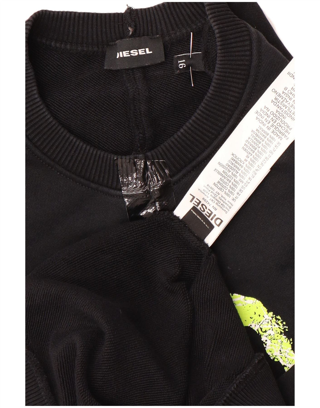 Diesel Boys Graphic Sweatshirt Jumper 15-16 Years Black Cotton