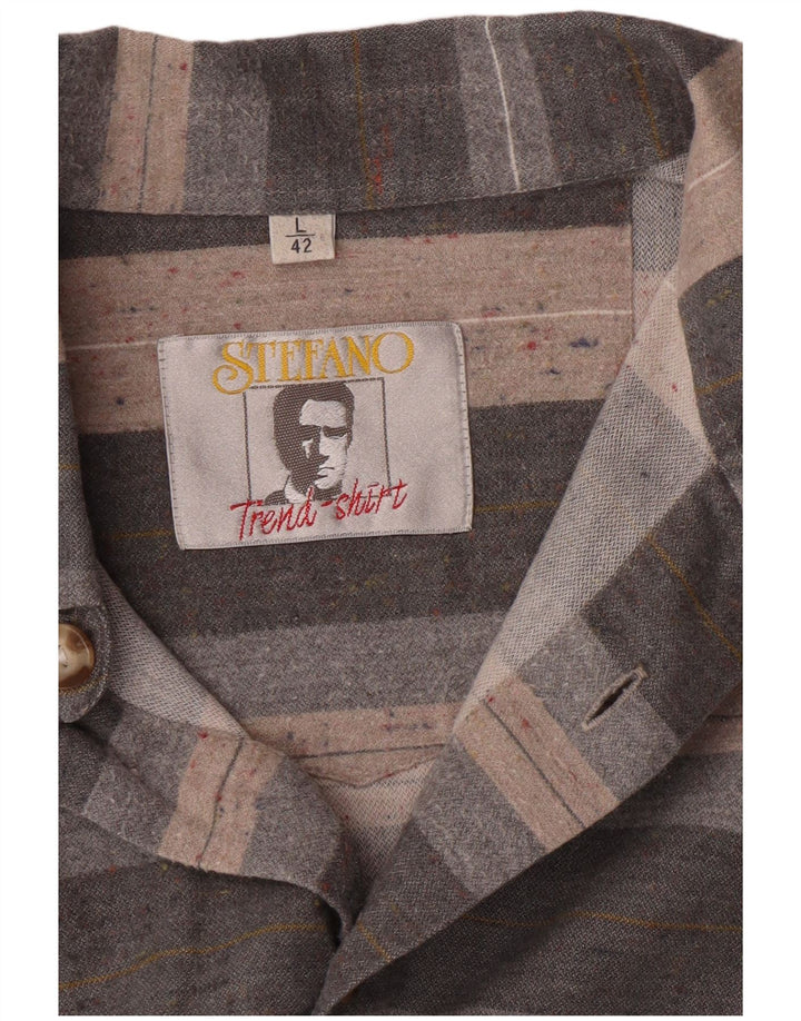 Stefano Mens Flannel Shirt Size 42 Large Grey Striped