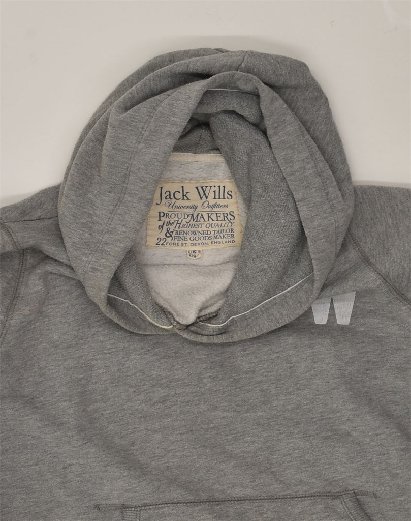 JACK WILLS Womens Graphic Hoodie Jumper UK 8 Small Grey Cotton | Vintage Jack Wills | Thrift | Second-Hand Jack Wills | Used Clothing | Messina Hembry 