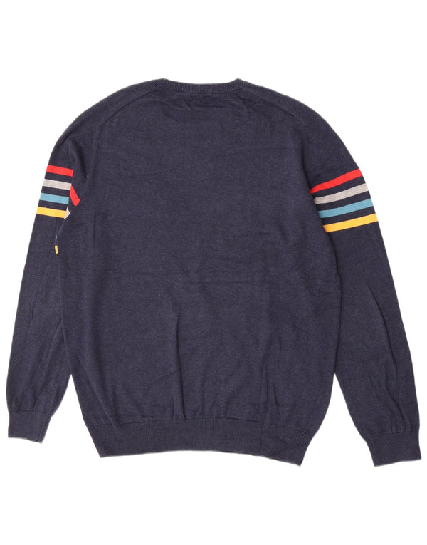 Crew Clothing Mens Crew Neck Jumper Sweater XL Navy Blue Striped Cotton