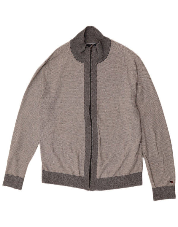 Tommy Hilfiger Mens Cardigan Sweater 2XL Grey Colourblock Cotton