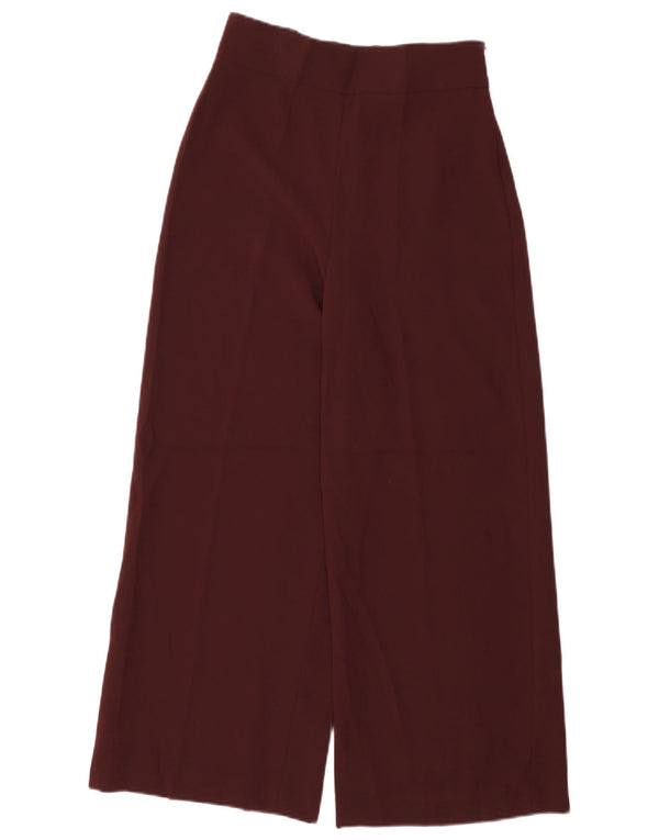 Zara Womens Wide Leg Casual Trousers Small W26 L26 Burgundy Polyester