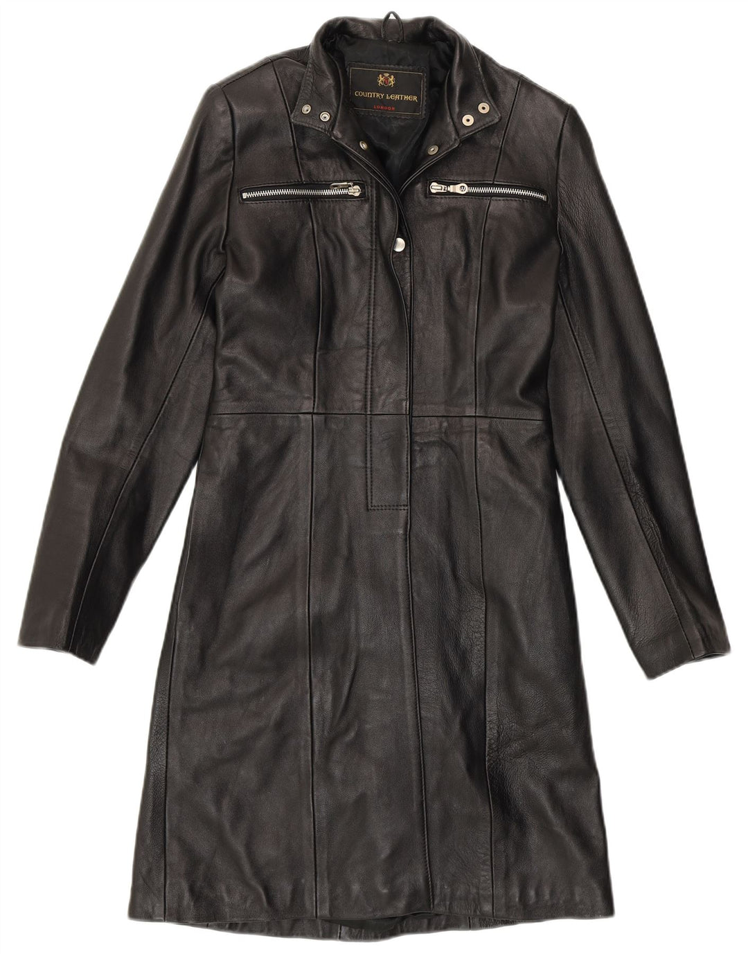 VINTAGE Womens Leather Coat UK 8 Small Black Leather