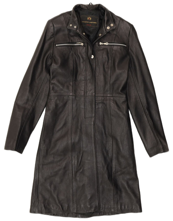 VINTAGE Womens Leather Coat UK 8 Small Black Leather