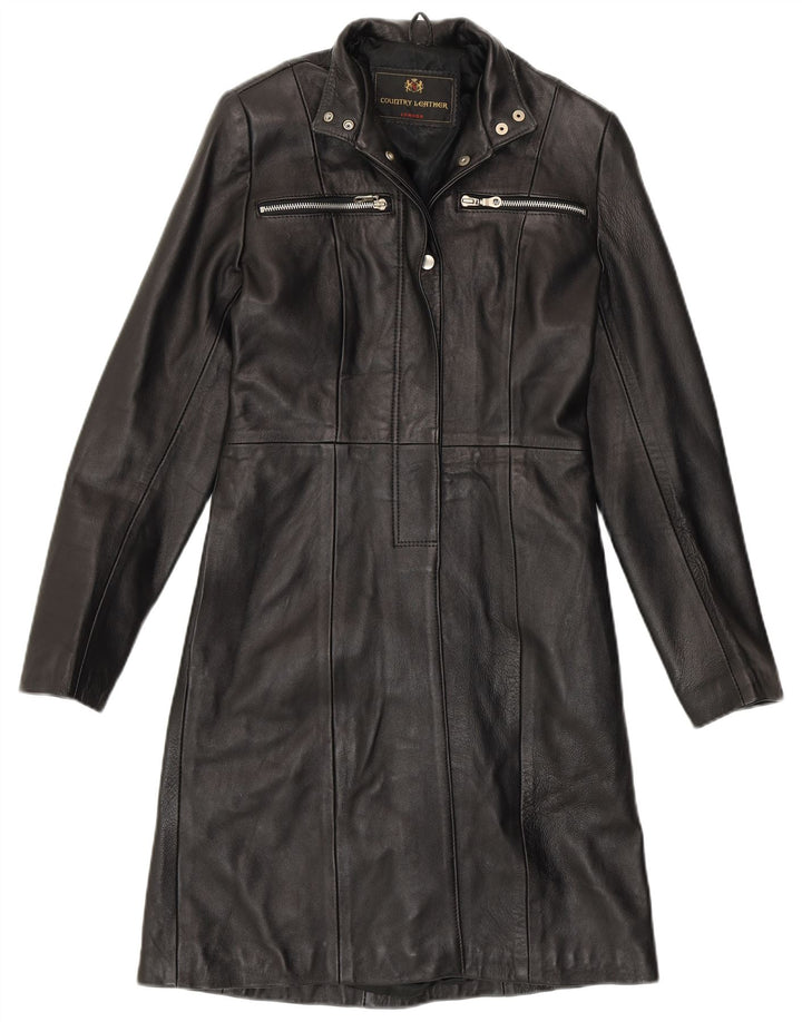 VINTAGE Womens Leather Coat UK 8 Small Black Leather