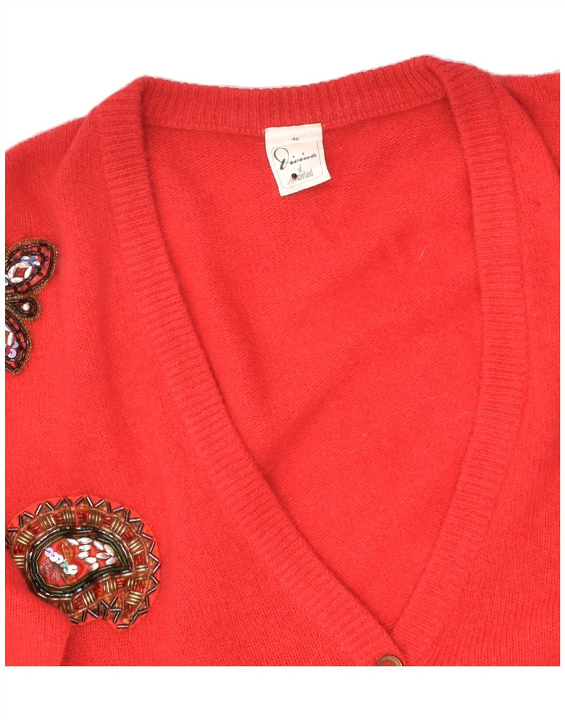 DIVINA Womens Cardigan Sweater EU 46 XL Red Floral Lambswool | Vintage Divina | Thrift | Second-Hand Divina | Used Clothing | Messina Hembry 