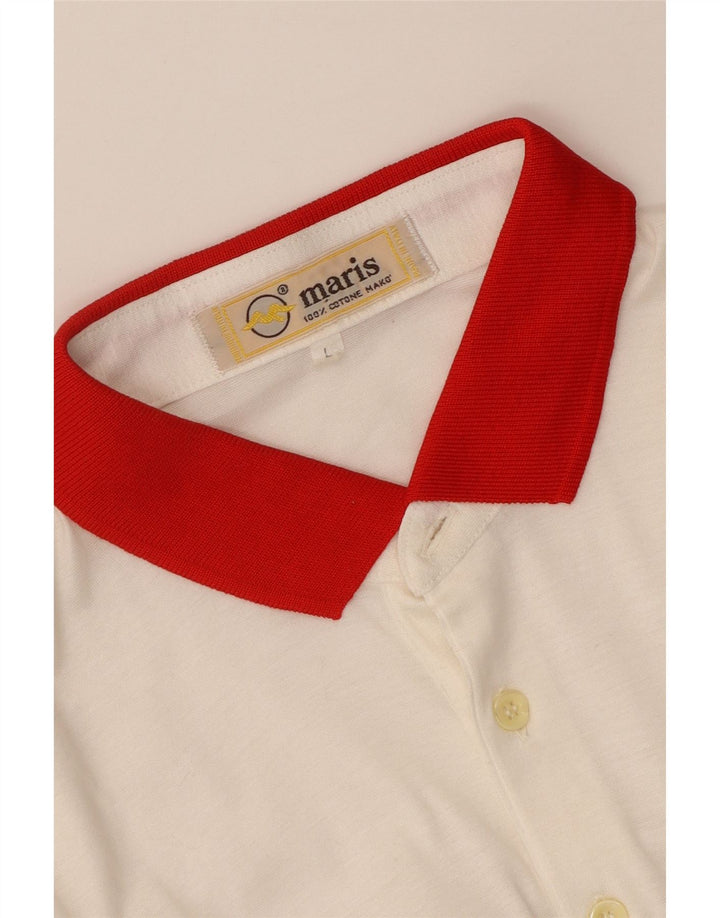 Vintage Mens Short Sleeve Pullover Shirt Large White Colourblock Cotton
