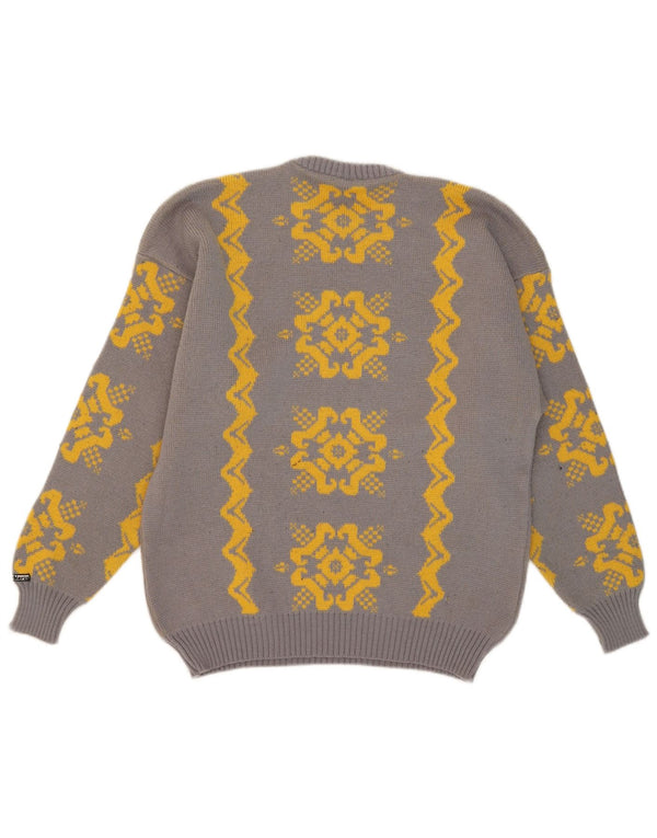Vintage Mens Crew Neck Jumper Sweater IT 54 XL Grey Fair Isle Wool
