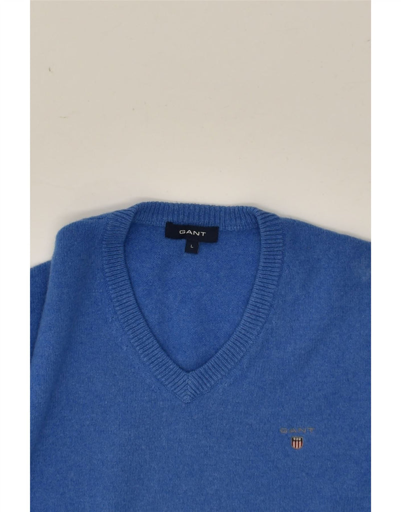 GANT Mens V-Neck Jumper Sweater Large Blue Lambswool | Vintage Gant | Thrift | Second-Hand Gant | Used Clothing | Messina Hembry 