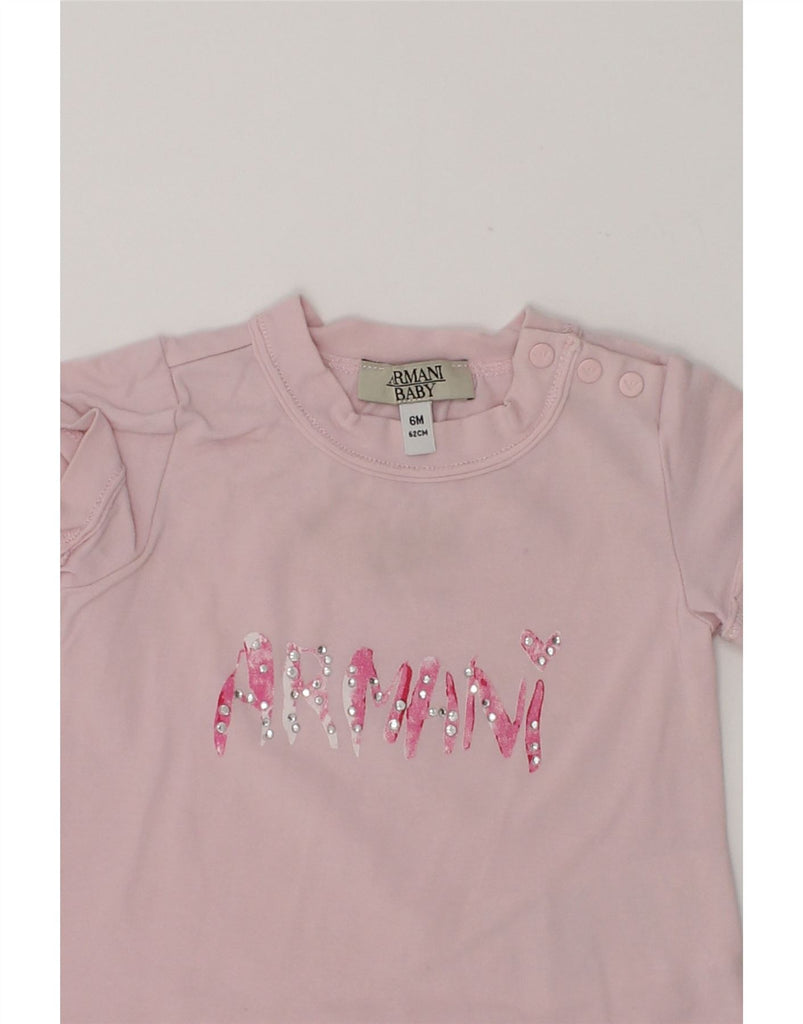 ARMANI BABY Baby Girls Graphic T-Shirt Top 3-6 Months Pink Cotton | Vintage Armani Baby | Thrift | Second-Hand Armani Baby | Used Clothing | Messina Hembry 