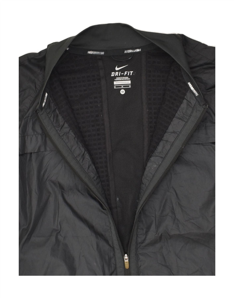 NIKE Womens Dri Fit Bomber Jacket UK 12 Medium Black Polyester | Vintage Nike | Thrift | Second-Hand Nike | Used Clothing | Messina Hembry 