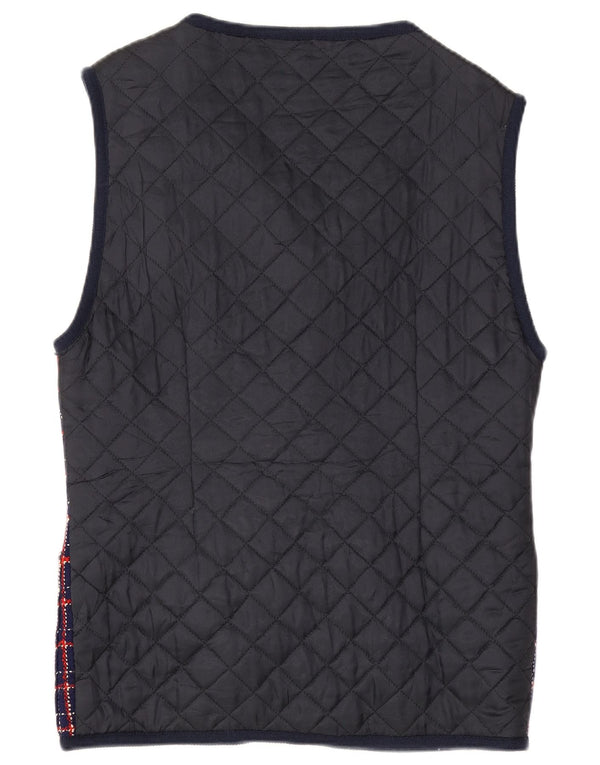 Vintage Womens Longline Waistcoat UK 14 Large Navy Blue Check