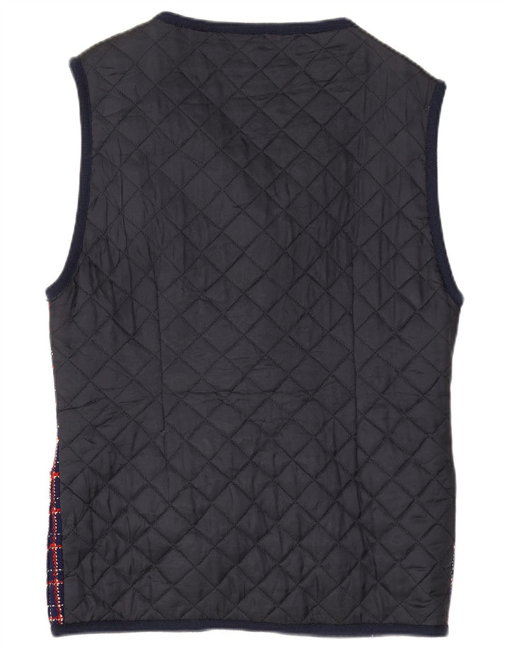 Vintage Womens Longline Waistcoat UK 14 Large Navy Blue Check
