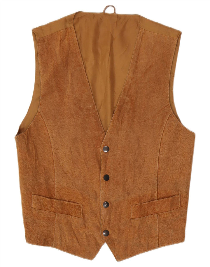 Vintage Womens Waistcoat UK 12 Medium Brown Leather