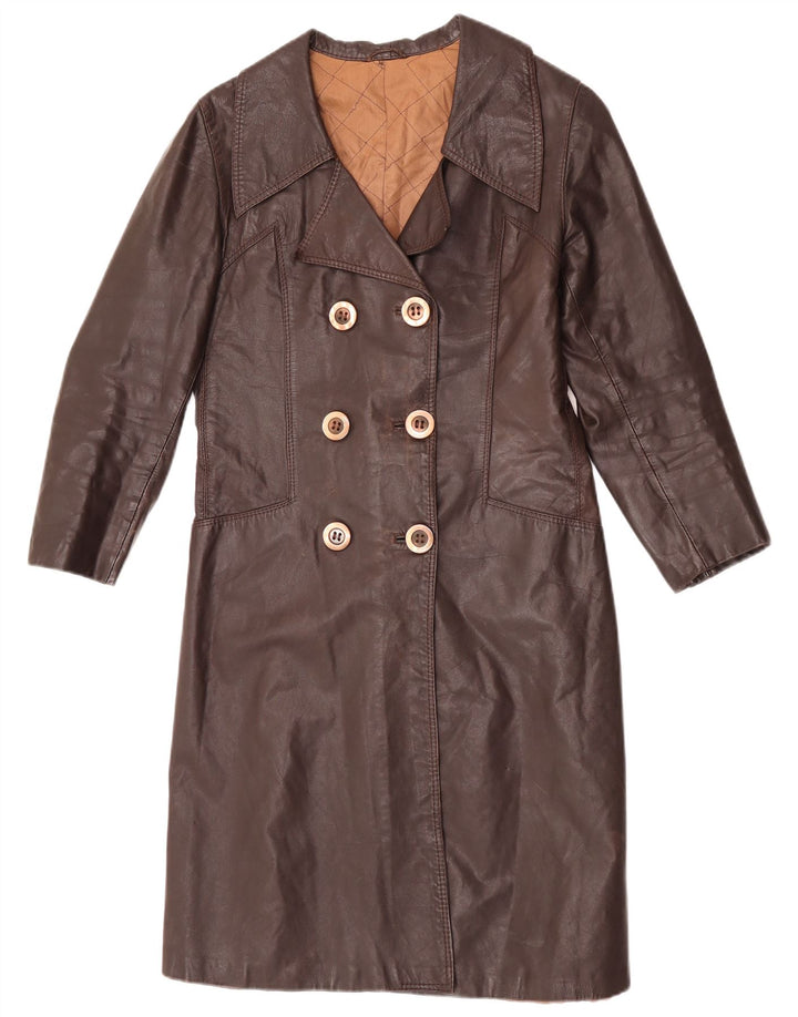 Vintage Womens Leather Coat UK 12 Medium Brown