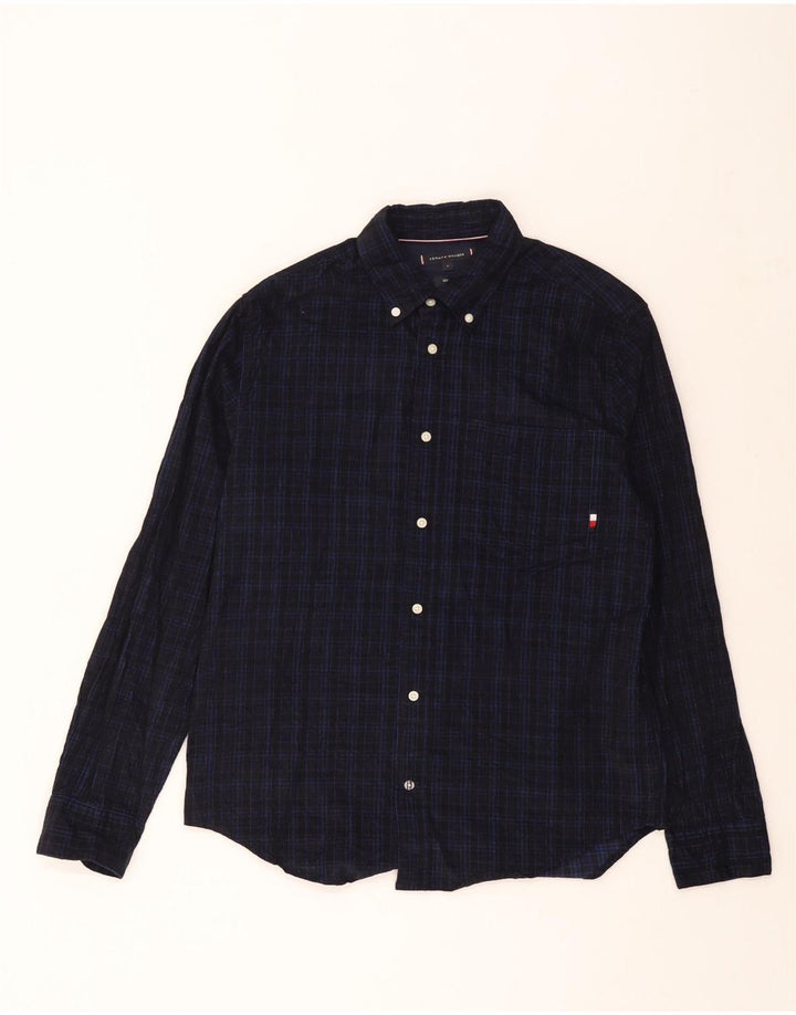 Tommy Hilfiger Mens Regular Fit Checked  Shirt Large Navy Blue Check Preppy