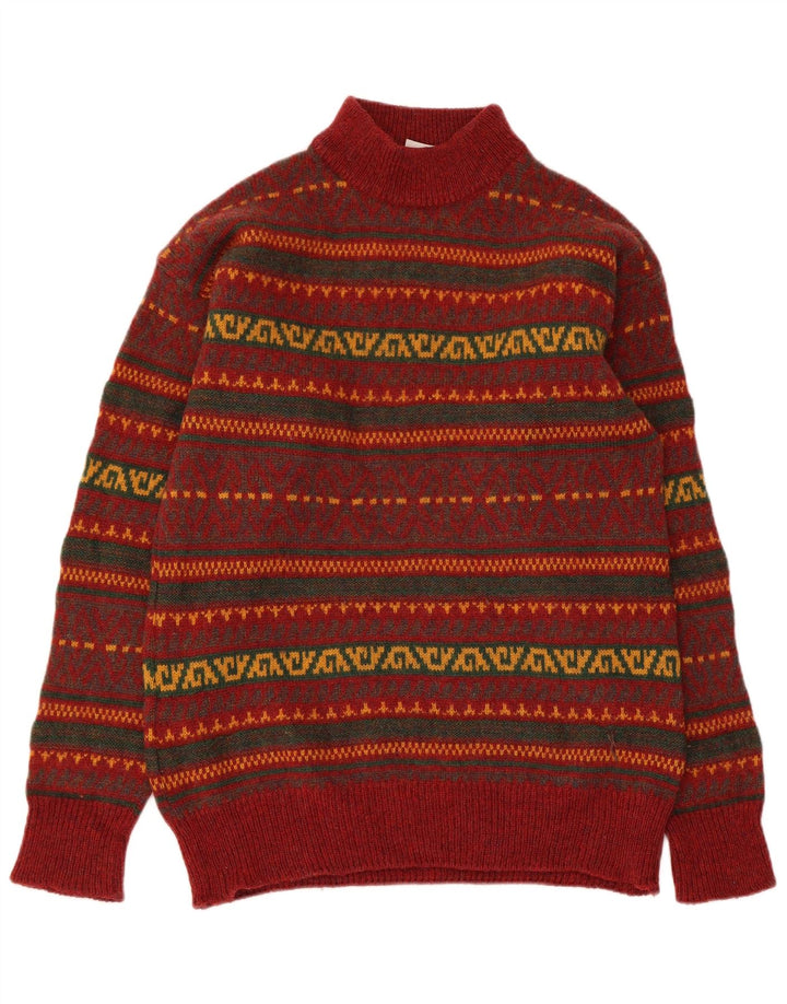Vintage Mens Turtle Neck Jumper Sweater UK 40 Medium Red Geometric New Wool
