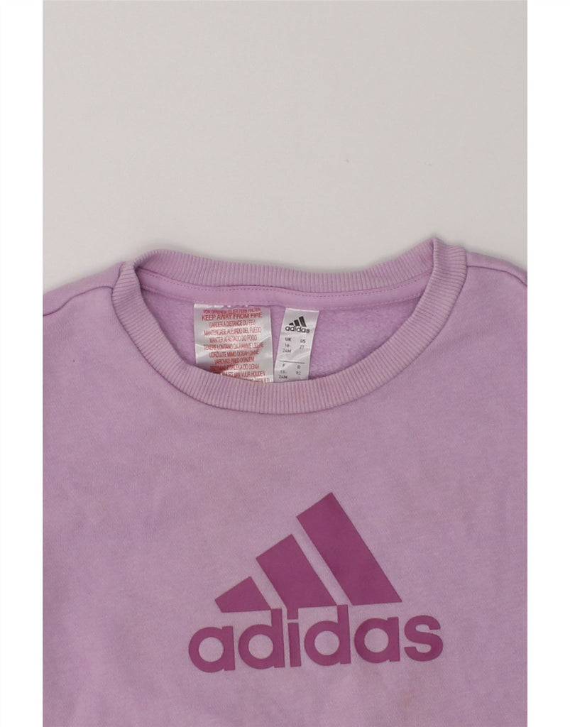 ADIDAS Baby Girls Graphic Sweatshirt Jumper 18-24 Months Purple Cotton | Vintage Adidas | Thrift | Second-Hand Adidas | Used Clothing | Messina Hembry 