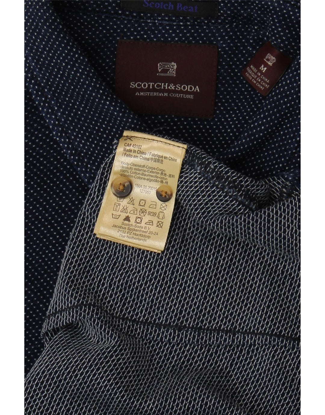 Scotch & Soda Mens Shirt Medium Navy Blue Spotted Cotton