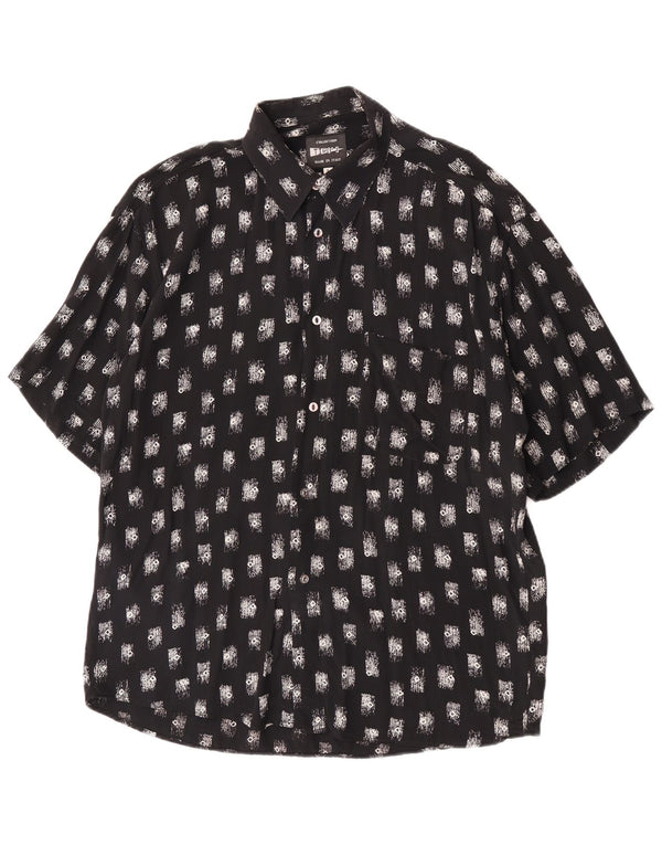 Tipo' S Mens Abstract Pattern Short Sleeve Shirt Large Black Viscose