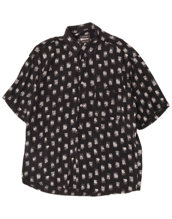 Tipo' S Mens Abstract Pattern Short Sleeve Shirt Large Black Viscose