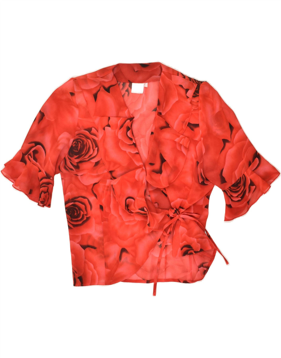 VINTAGE Womens Short Sleeve Wrap Shirt Blouse UK 16 Large Red Floral | Vintage Vintage | Thrift | Second-Hand Vintage | Used Clothing | Messina Hembry 