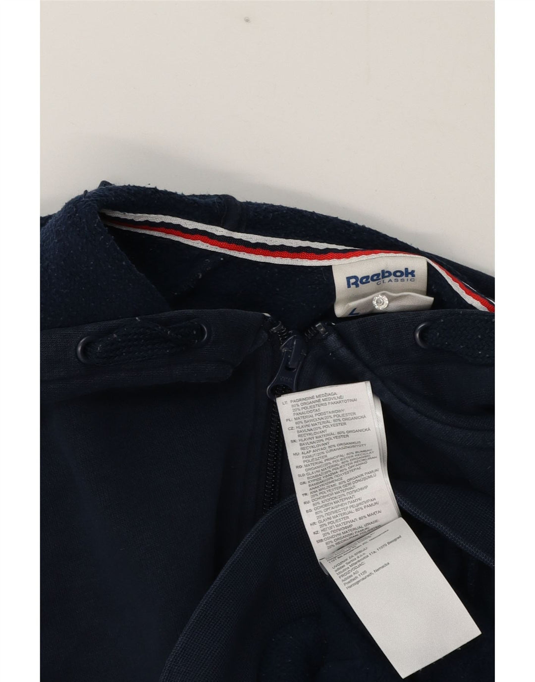 Reebok Mens Zip Hoodie Sweater Large Navy Blue Cotton